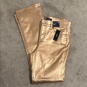 Express skyscraper mid rise,, Shiny Rose Gold Metallic Pants. Size 8